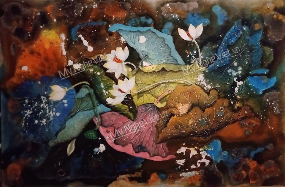 Tranh sơn mài hoa sen