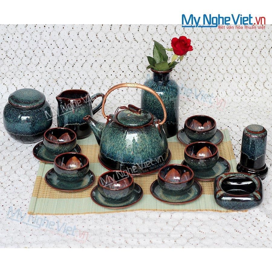 Bình trà men hỏa biến đầy đủ phụ kiện