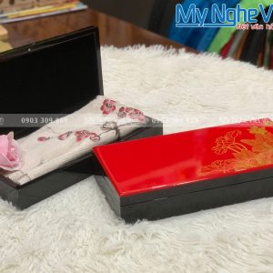 Combo Khăn Lụa Hà Đông + Hộp Sơn Mài Vẽ Sen Cao Cấp