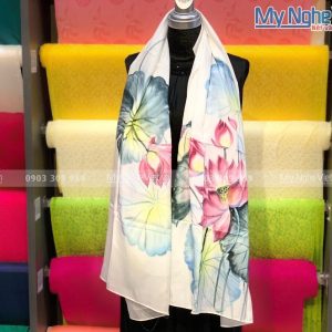 Khăn Choàng Cổ Lụa Hà Đông Vẽ Sen Cao Cấp MNV-KLLS09-20