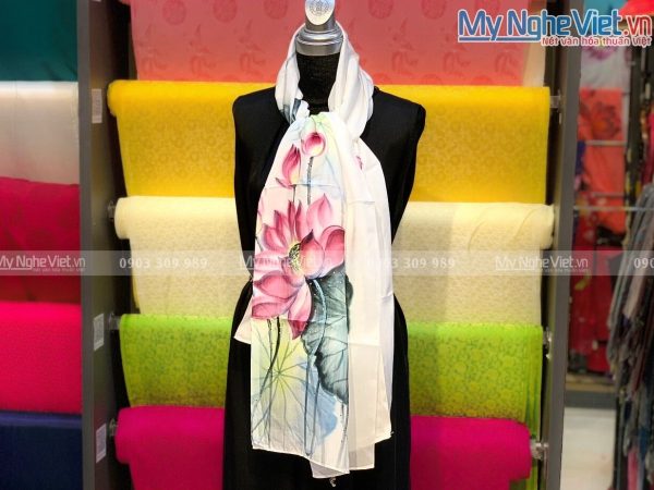 Khăn Choàng Cổ Lụa Hà Đông Vẽ Sen Cao Cấp MNV-KLLS09-20 - Hình ảnh 5