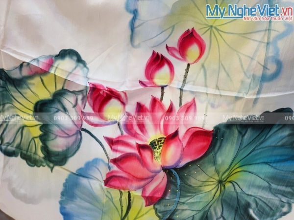 Khăn Choàng Cổ Lụa Hà Đông Vẽ Sen Cao Cấp MNV-KLLS09-20 - Hình ảnh 6