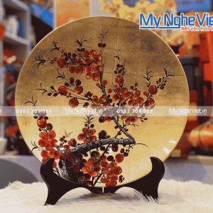 Tranh Đĩa Hoa Đào Dán Vàng D35 MNV-TD351