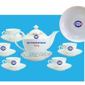 Bộ bình trà Đèn Thần men trắng viền chỉ vàng kim MNV-BTI008-THUAN PHAT STEEL (HÀNG ĐẶT)