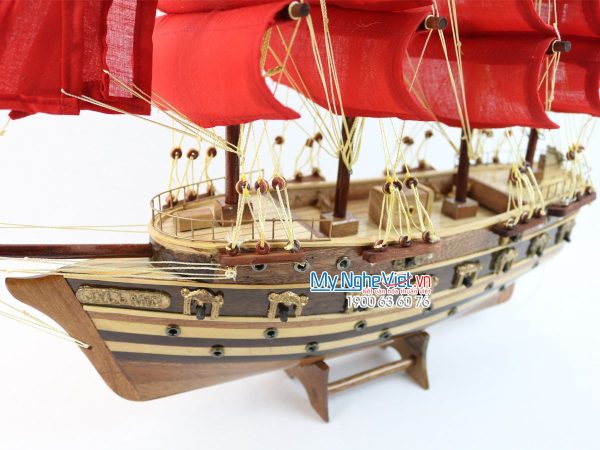 Mô hình thuyền chiến cổ Jylland (thân 40cm) buồm đỏ MNV-TB27-3 - Hình ảnh 4